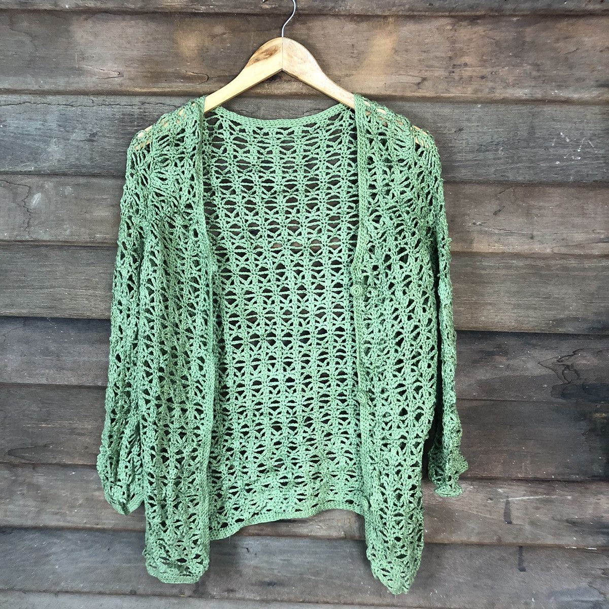Homespun Knitwear Japan Mesh Net Crochet Green Cardigan Knitwear #7143 Size S / US 4 / IT 40 - 9 Thumbnail