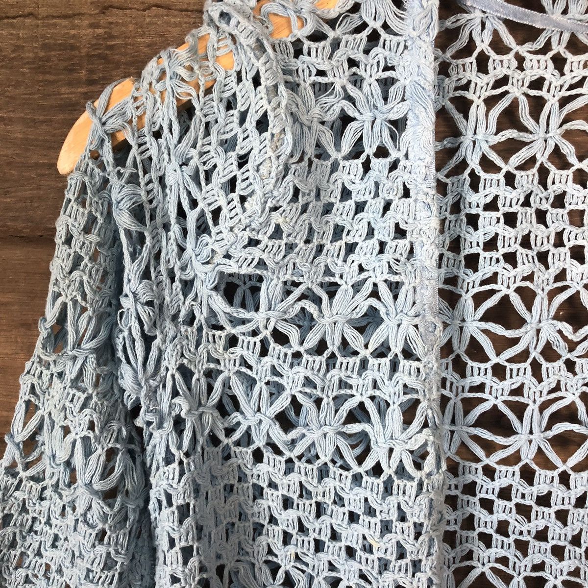 Homespun Knitwear Wllane Mesh Net Crochet Blue Cardigan Knitwear #7138 Size S / US 4 / IT 40 - 6 Thumbnail