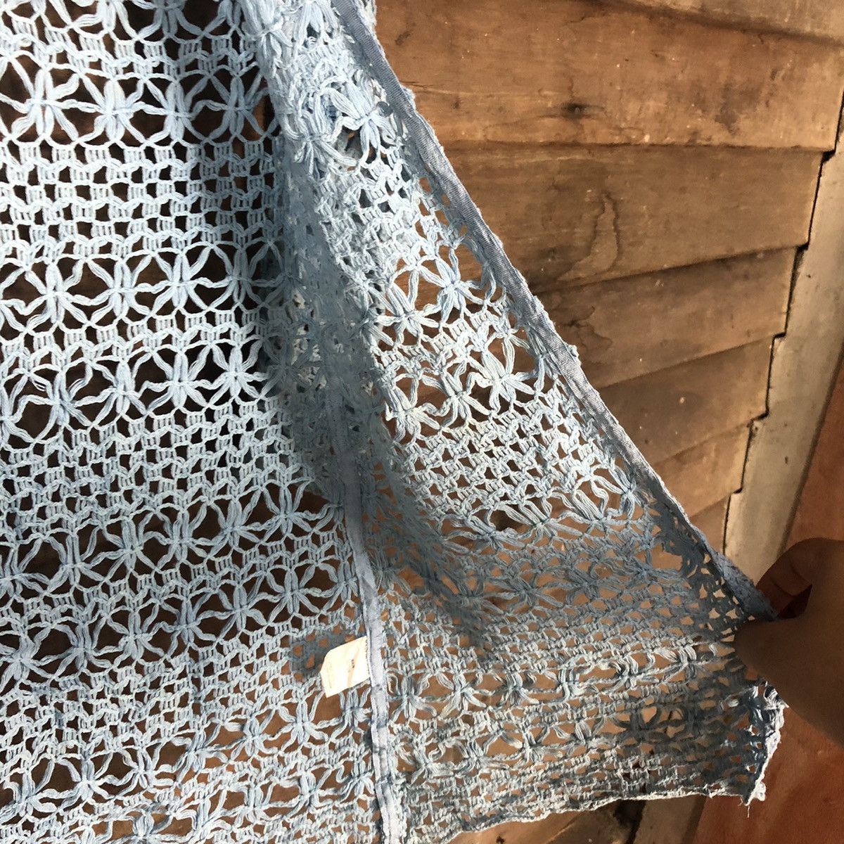 Homespun Knitwear Wllane Mesh Net Crochet Blue Cardigan Knitwear #7138 Size S / US 4 / IT 40 - 12 Thumbnail