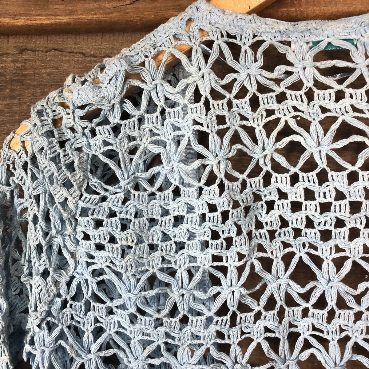 Homespun Knitwear Wllane Mesh Net Crochet Blue Cardigan Knitwear #7138 Size S / US 4 / IT 40 - 10 Thumbnail