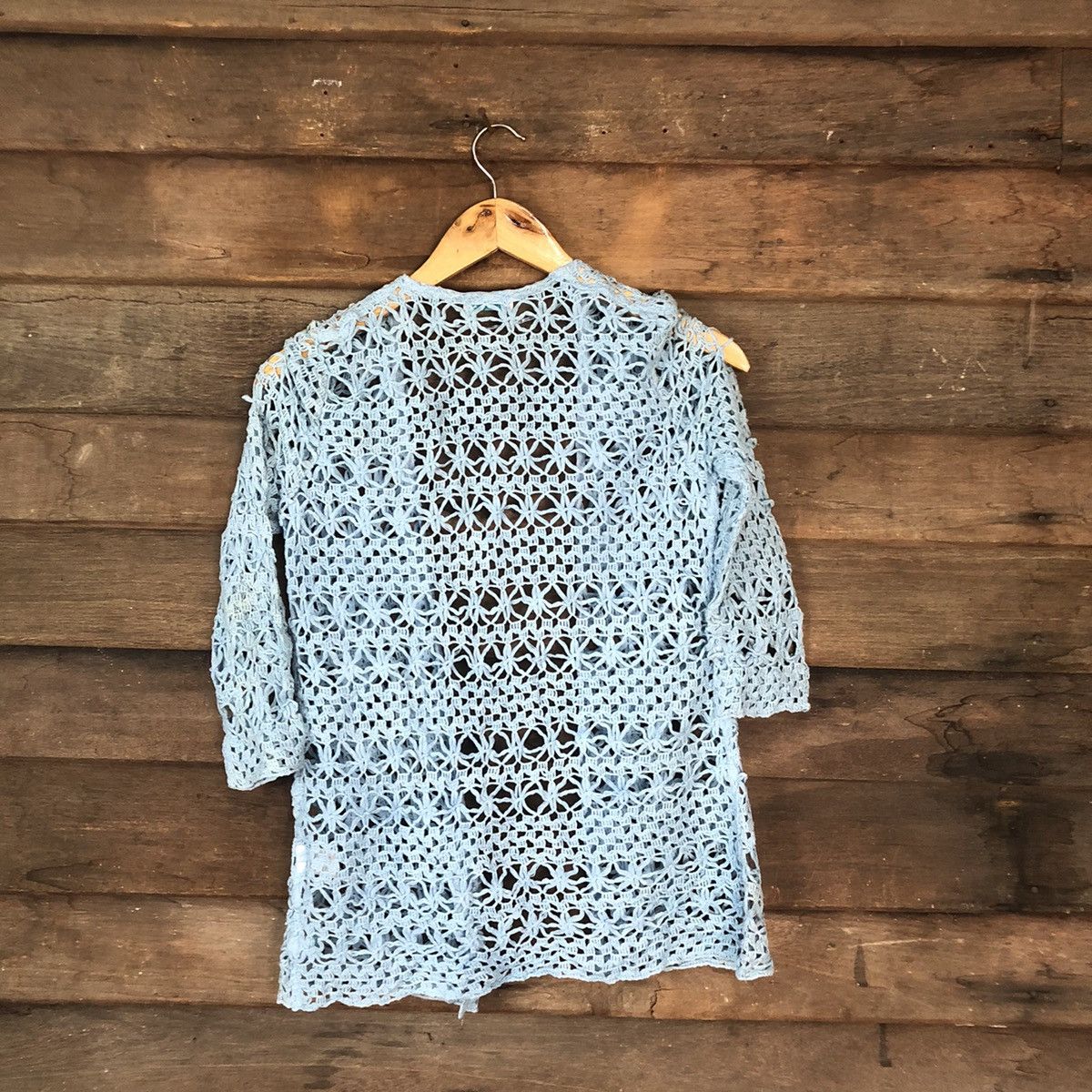 Homespun Knitwear Wllane Mesh Net Crochet Blue Cardigan Knitwear #7138 Size S / US 4 / IT 40 - 9 Thumbnail