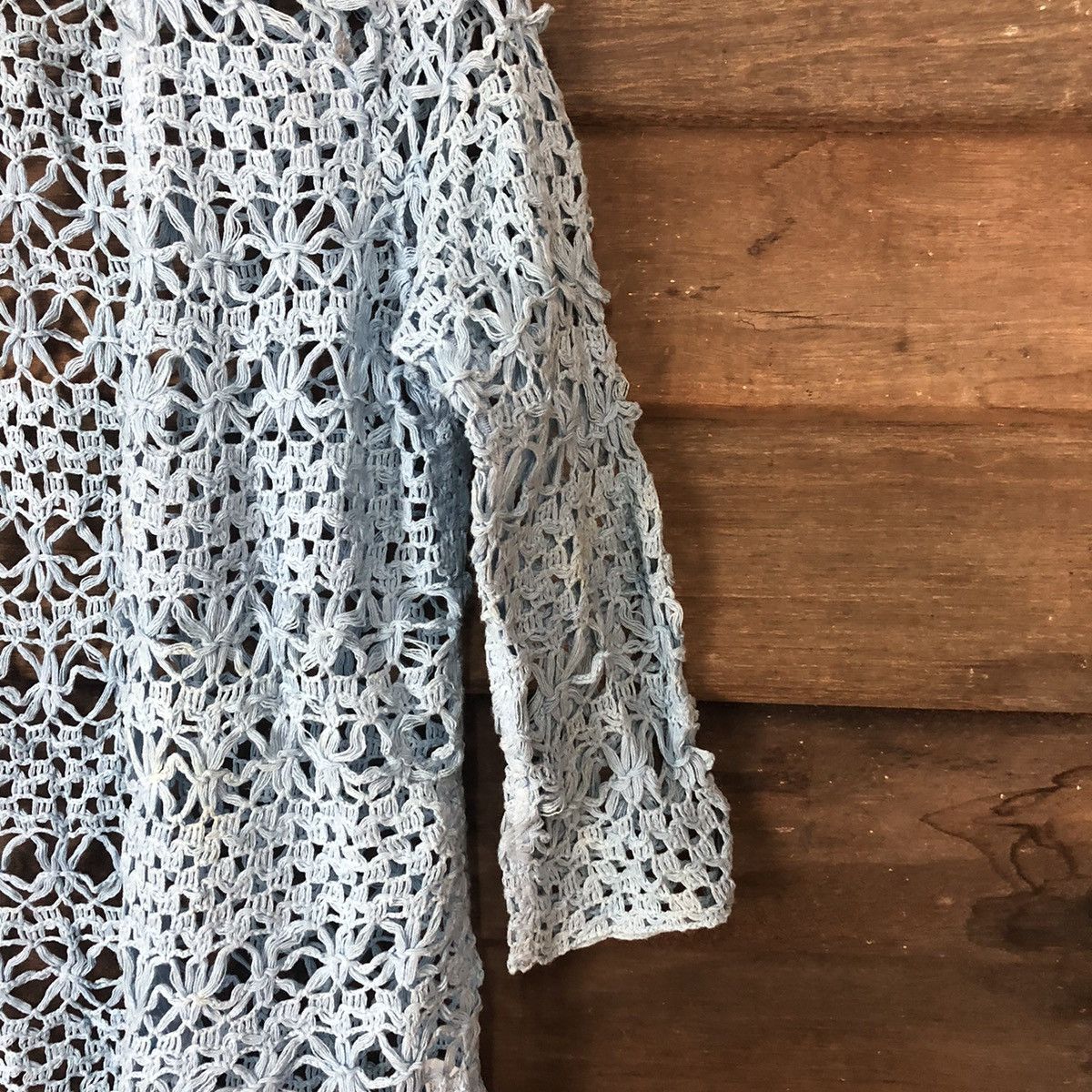 Homespun Knitwear Wllane Mesh Net Crochet Blue Cardigan Knitwear #7138 Size S / US 4 / IT 40 - 5 Thumbnail