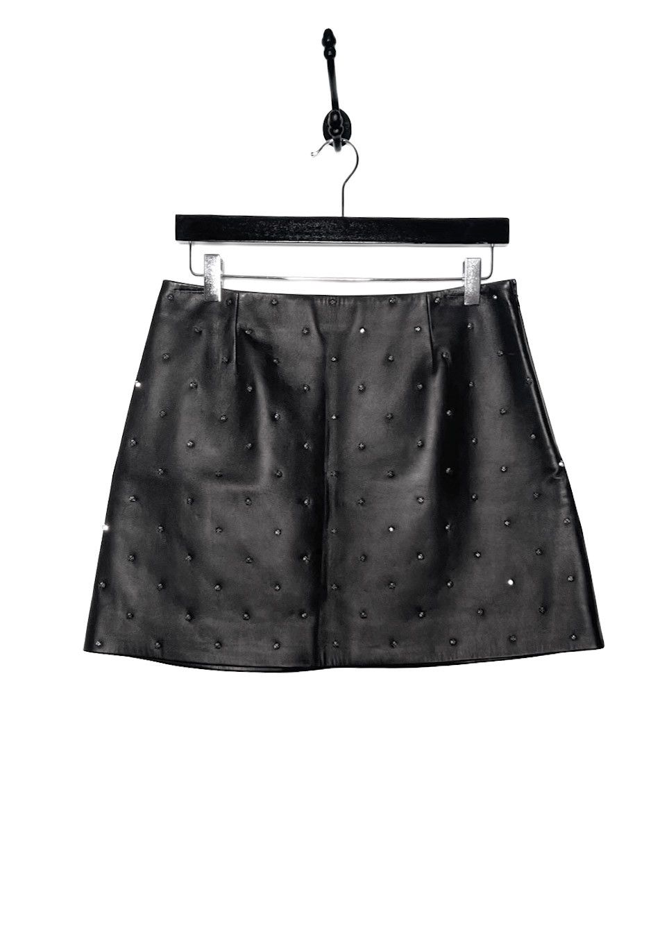 Miu Miu Miu Miu Black Leather Crystal Embellished Mini Skirt Size 28" / US 6 / IT 42 - 1 Thumbnail