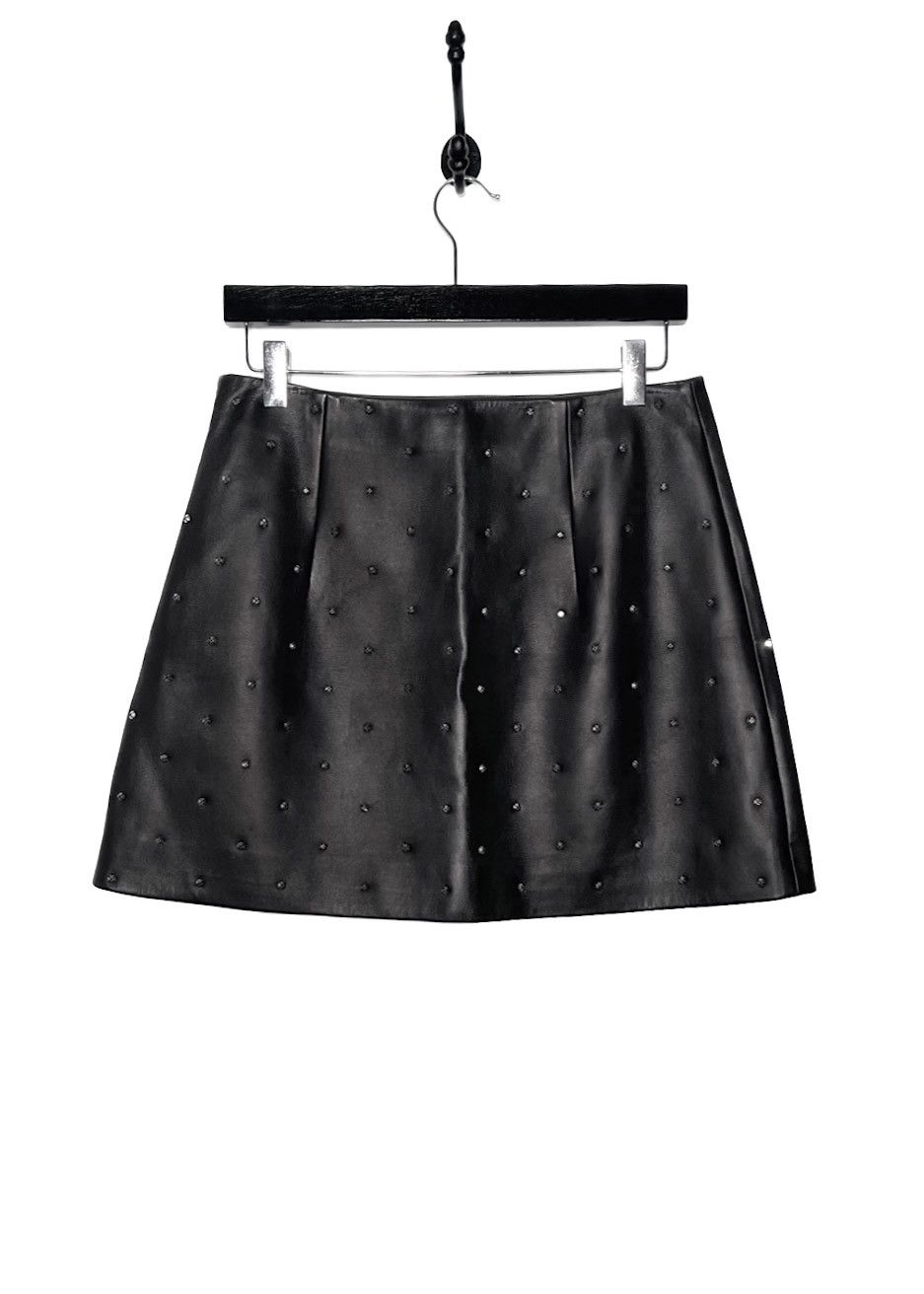 Miu Miu Miu Miu Black Leather Crystal Embellished Mini Skirt Size 28" / US 6 / IT 42 - 2 Thumbnail