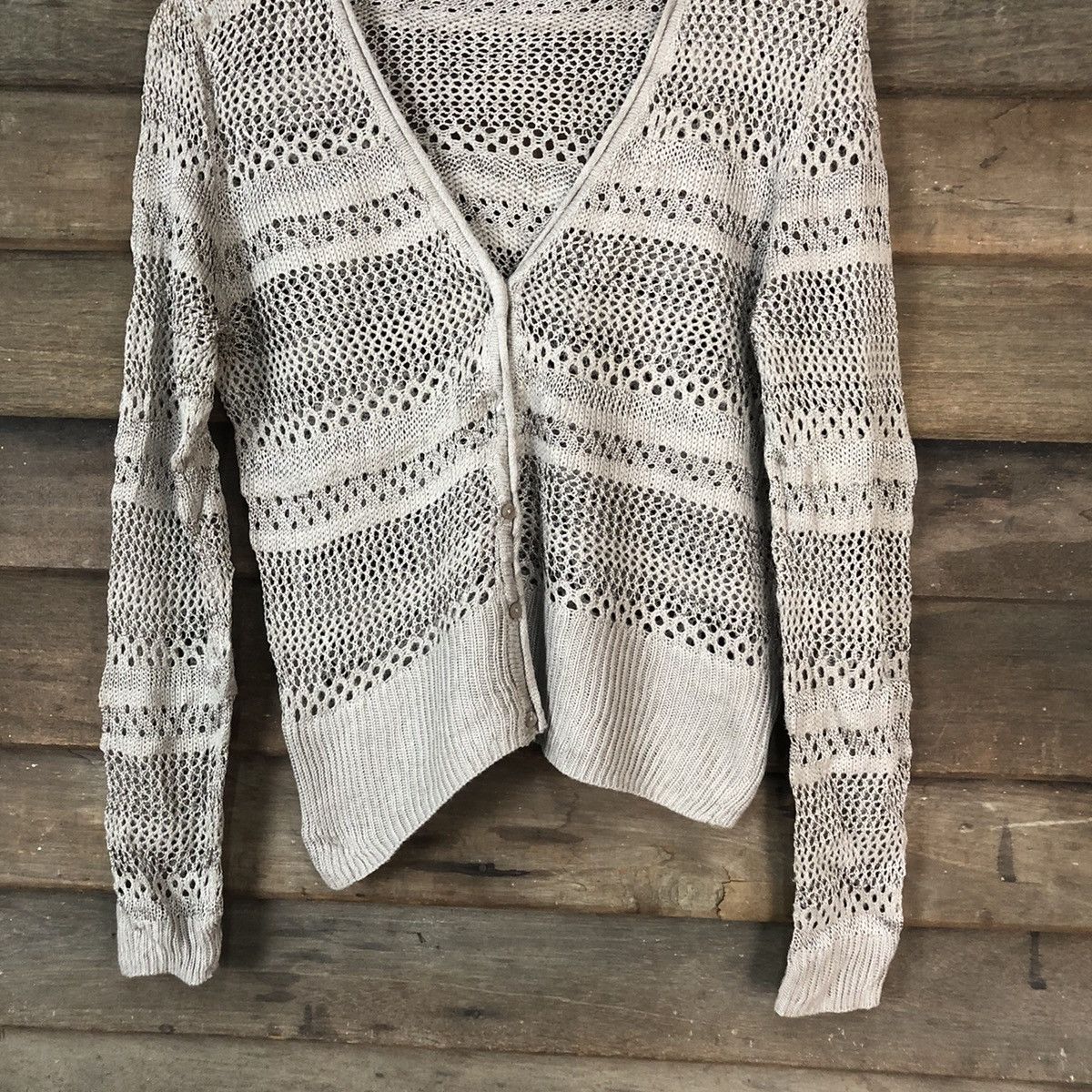 Homespun Knitwear 12Mesh Net Crochet Brown Cardigan Knitwear #7135 Size M / US 6-8 / IT 42-44 - 3 Thumbnail