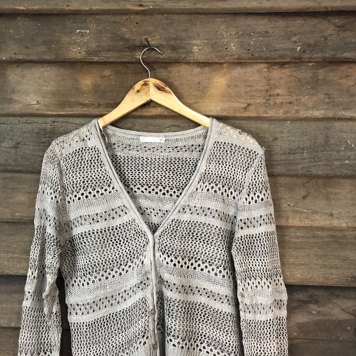 Homespun Knitwear 12Mesh Net Crochet Brown Cardigan Knitwear #7135 Size M / US 6-8 / IT 42-44 - 2 Thumbnail