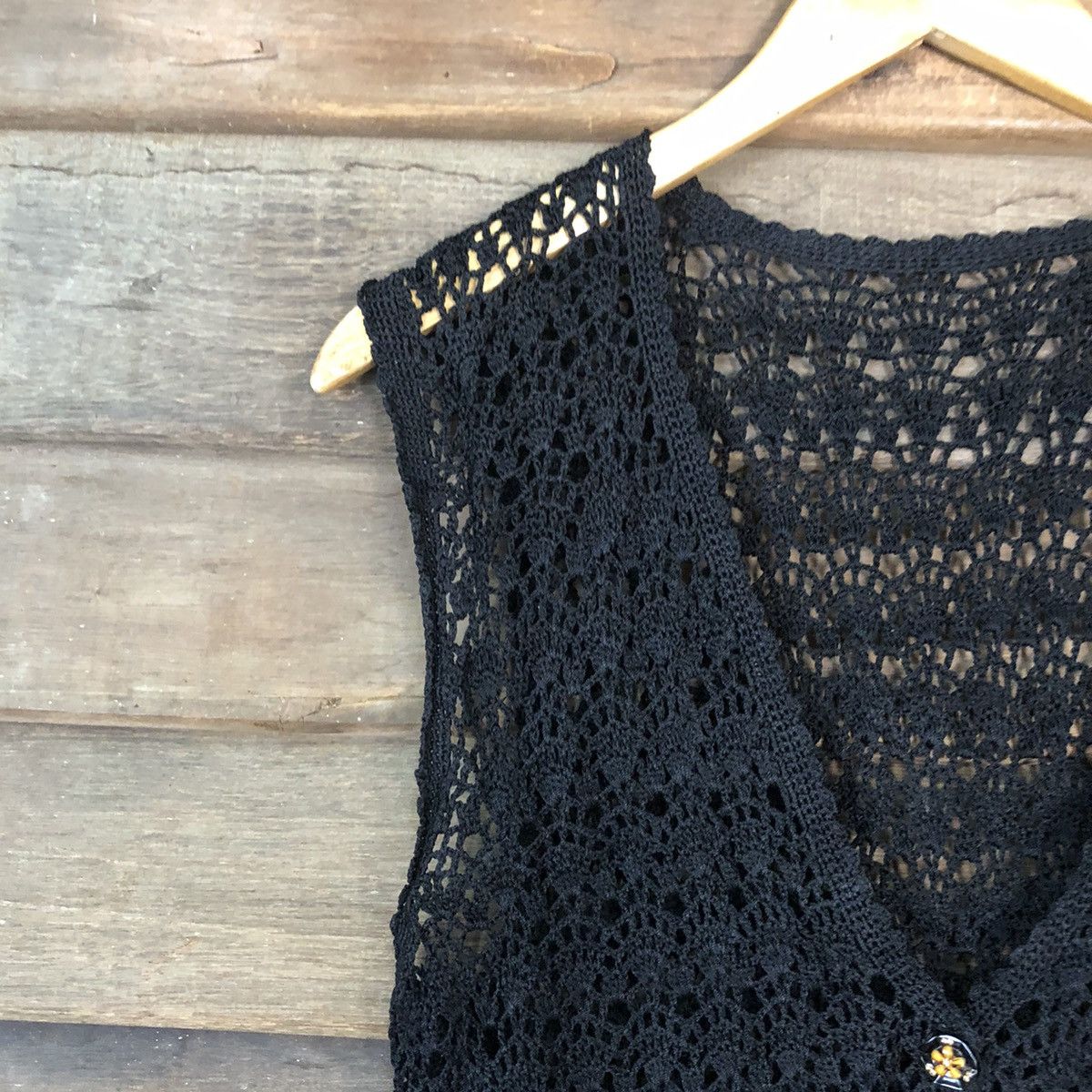Vintage Japan Mesh Net Chochet Black Cardigan Knitwear #7126 Size S / US 4 / IT 40 - 5 Thumbnail