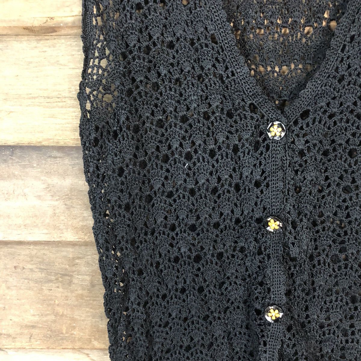 Vintage Japan Mesh Net Chochet Black Cardigan Knitwear #7126 Size S / US 4 / IT 40 - 4 Thumbnail