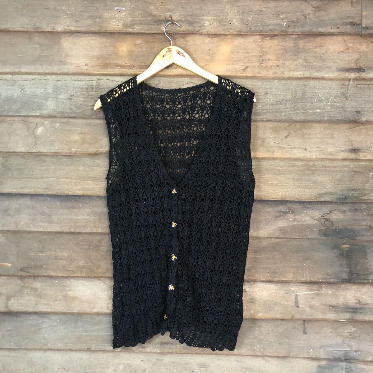 Vintage Japan Mesh Net Chochet Black Cardigan Knitwear #7126 Size S / US 4 / IT 40 - 1 Thumbnail