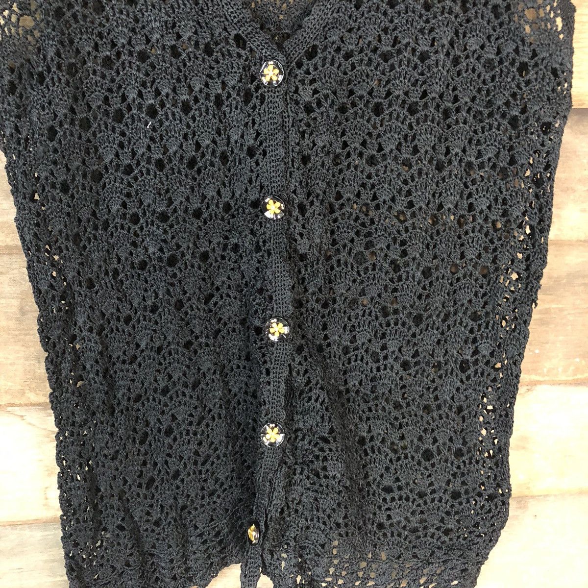 Vintage Japan Mesh Net Chochet Black Cardigan Knitwear #7126 Size S / US 4 / IT 40 - 7 Thumbnail