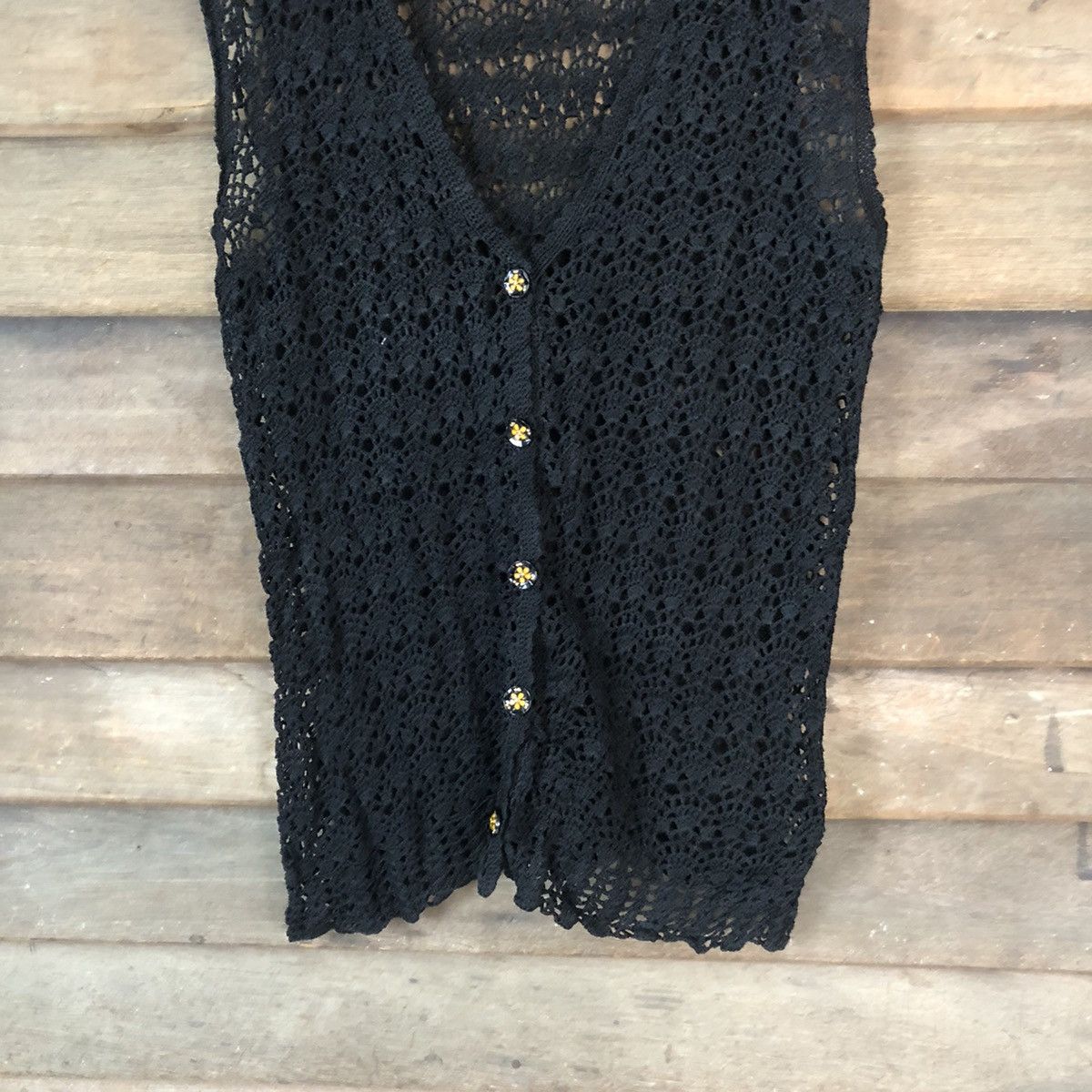 Vintage Japan Mesh Net Chochet Black Cardigan Knitwear #7126 Size S / US 4 / IT 40 - 3 Thumbnail