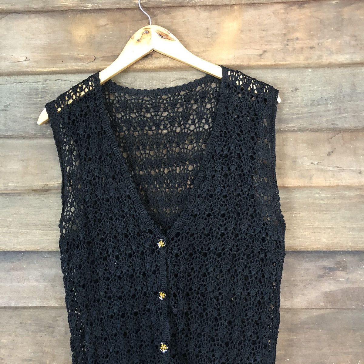 Vintage Japan Mesh Net Chochet Black Cardigan Knitwear #7126 Size S / US 4 / IT 40 - 2 Thumbnail