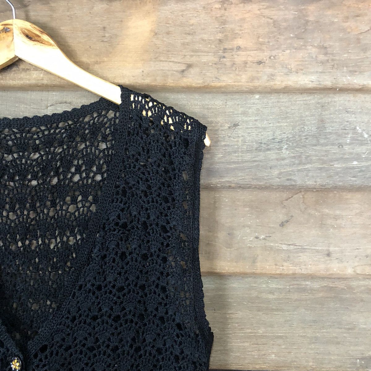 Vintage Japan Mesh Net Chochet Black Cardigan Knitwear #7126 Size S / US 4 / IT 40 - 6 Thumbnail