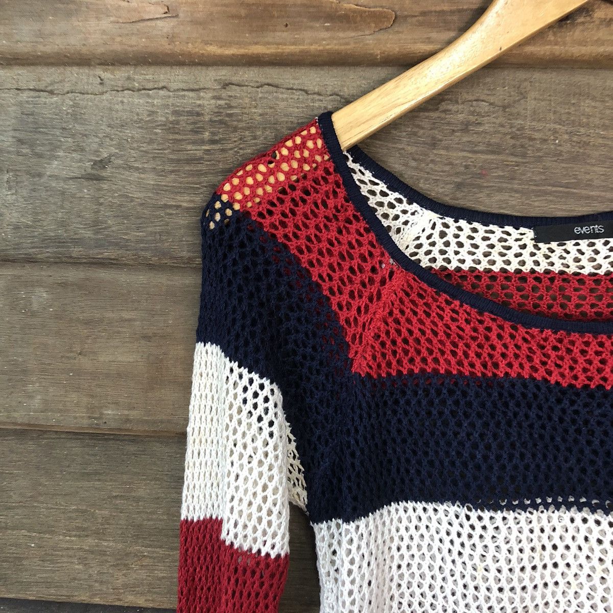 Homespun Knitwear Event Mesh Net Crochet Stripe Red Cardigan Knitwear #7128 Size XS / US 0-2 / IT 36-38 - 6 Thumbnail