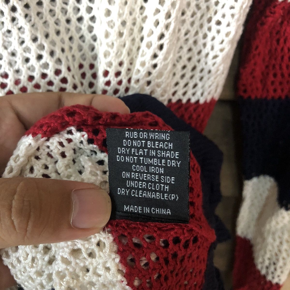 Homespun Knitwear Event Mesh Net Crochet Stripe Red Cardigan Knitwear #7128 Size XS / US 0-2 / IT 36-38 - 9 Thumbnail