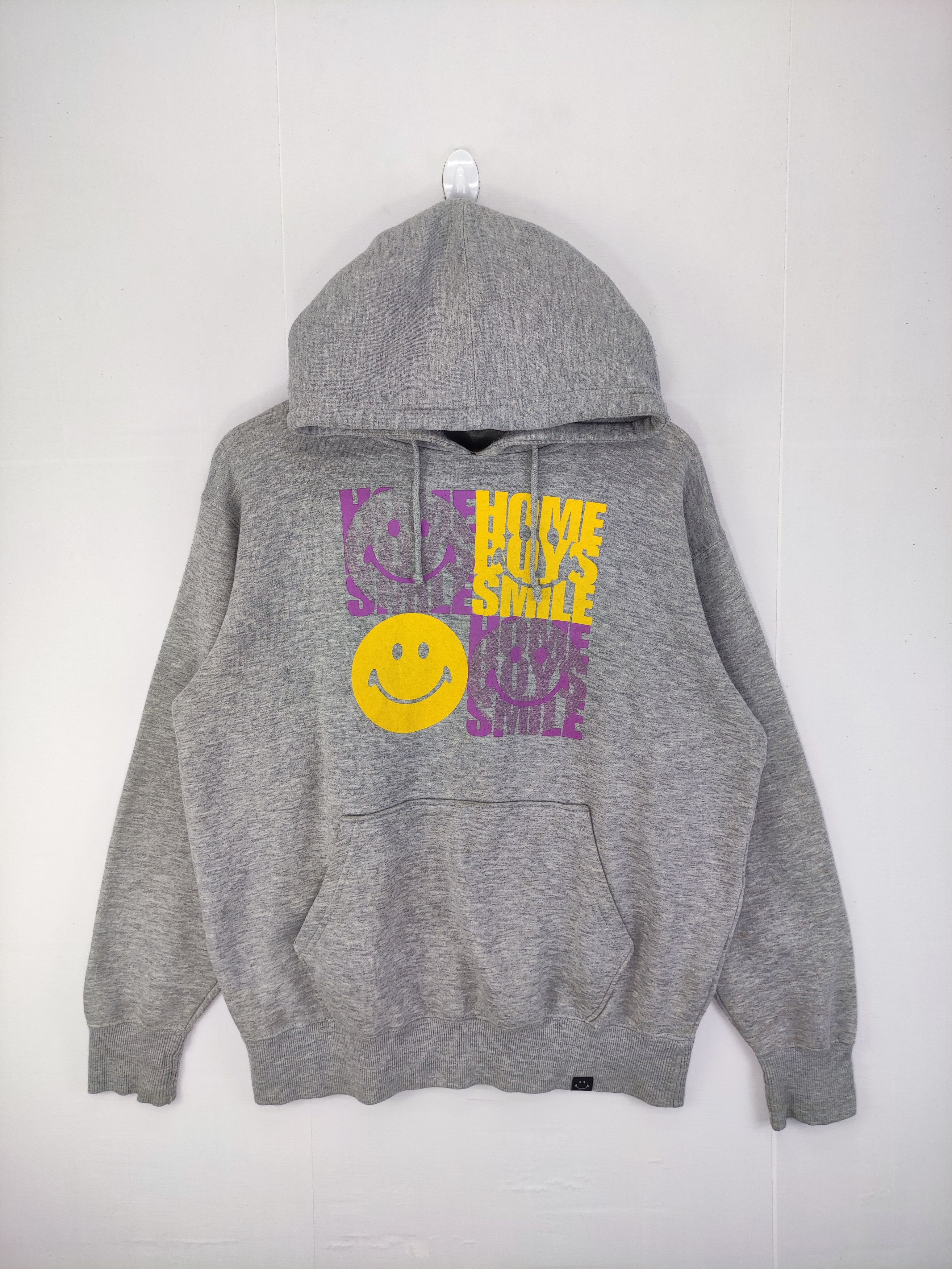image of Vintage Home Boys Smile Pull Over Sweater Hoodie in Grey, Men's (Size Large)
