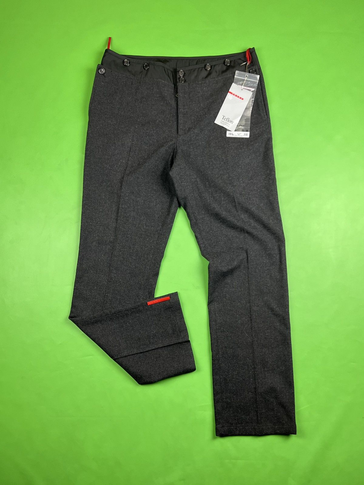 image of Prada Milano Red Tab Wool Fleece / Flannel / Teflon Pants in Dark Grey, Men's (Size 34)