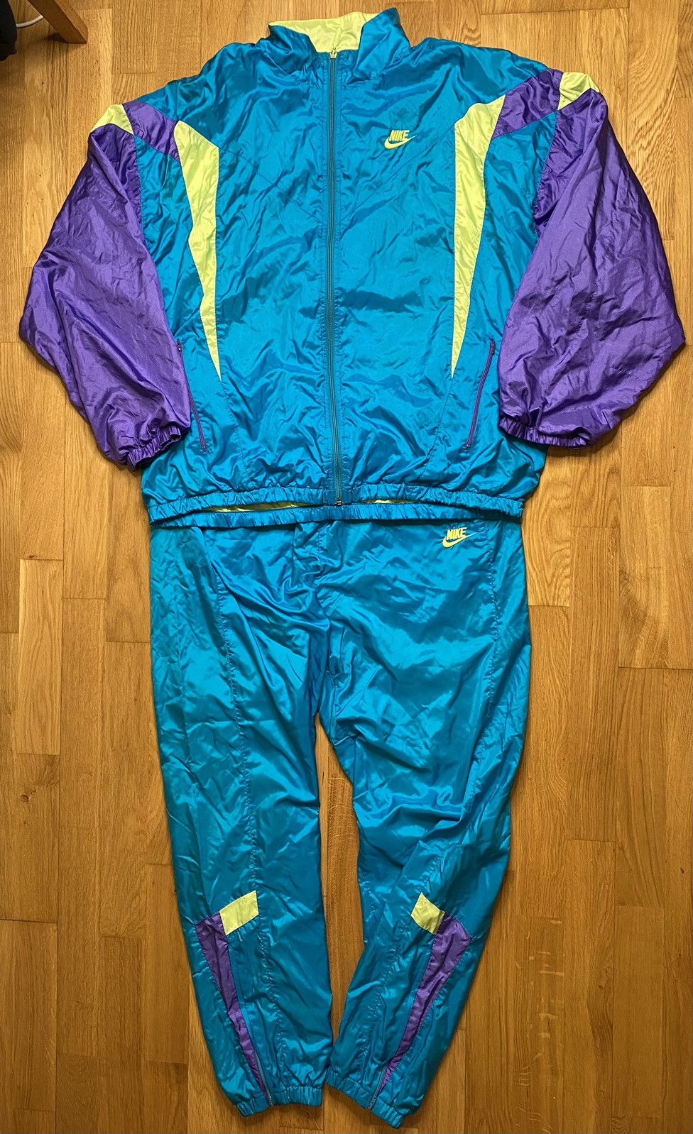 Pre-owned Nike X Vintage 90's Nike Tracksuit Set Tag Swoosh Drill Y2k Jacket In Blue