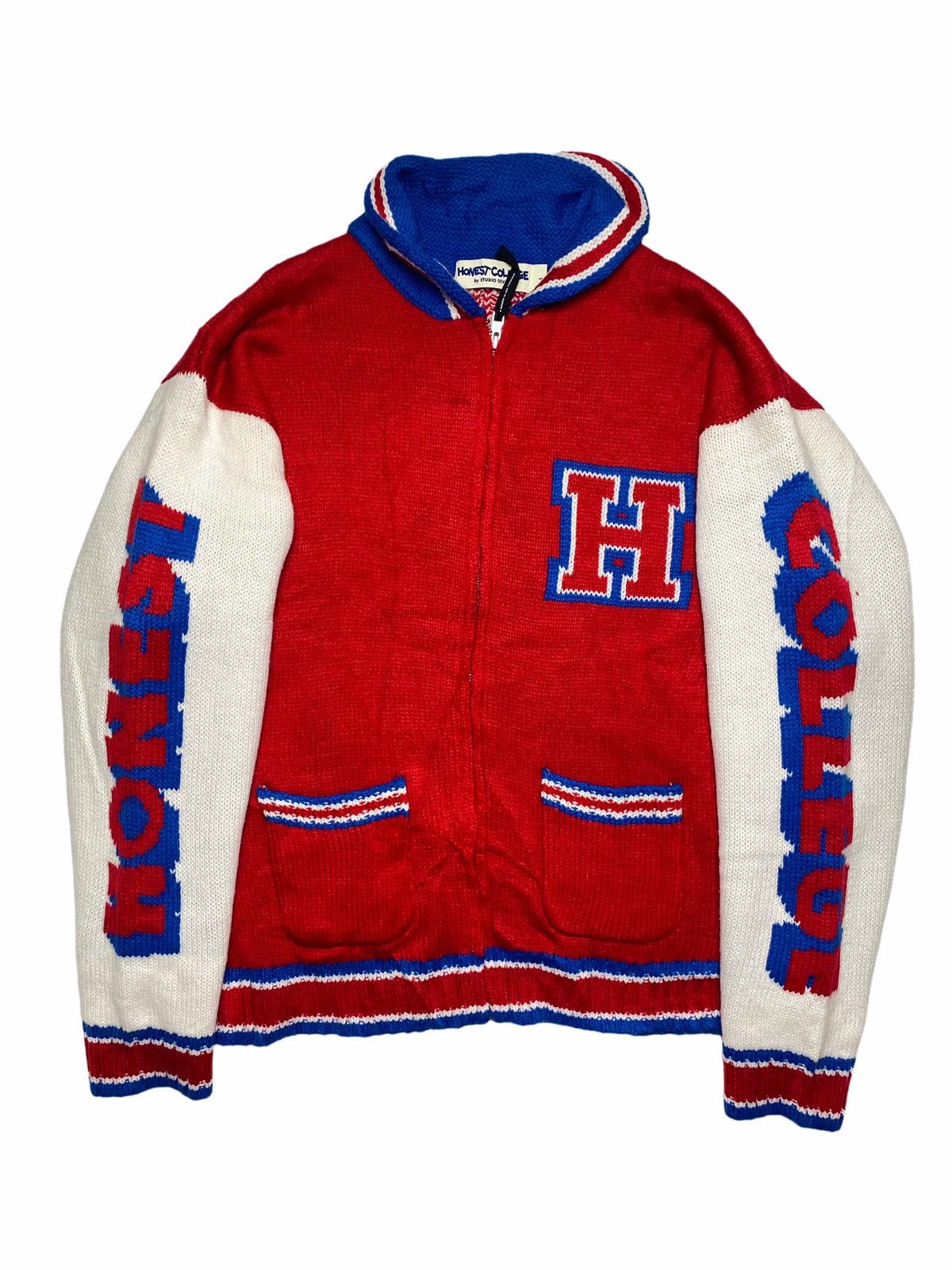 Japanese Brand 2000s Studio Seven - Honest College Chunky Knitted Jacket Size US XL / EU 56 / 4 - 1 Thumbnail