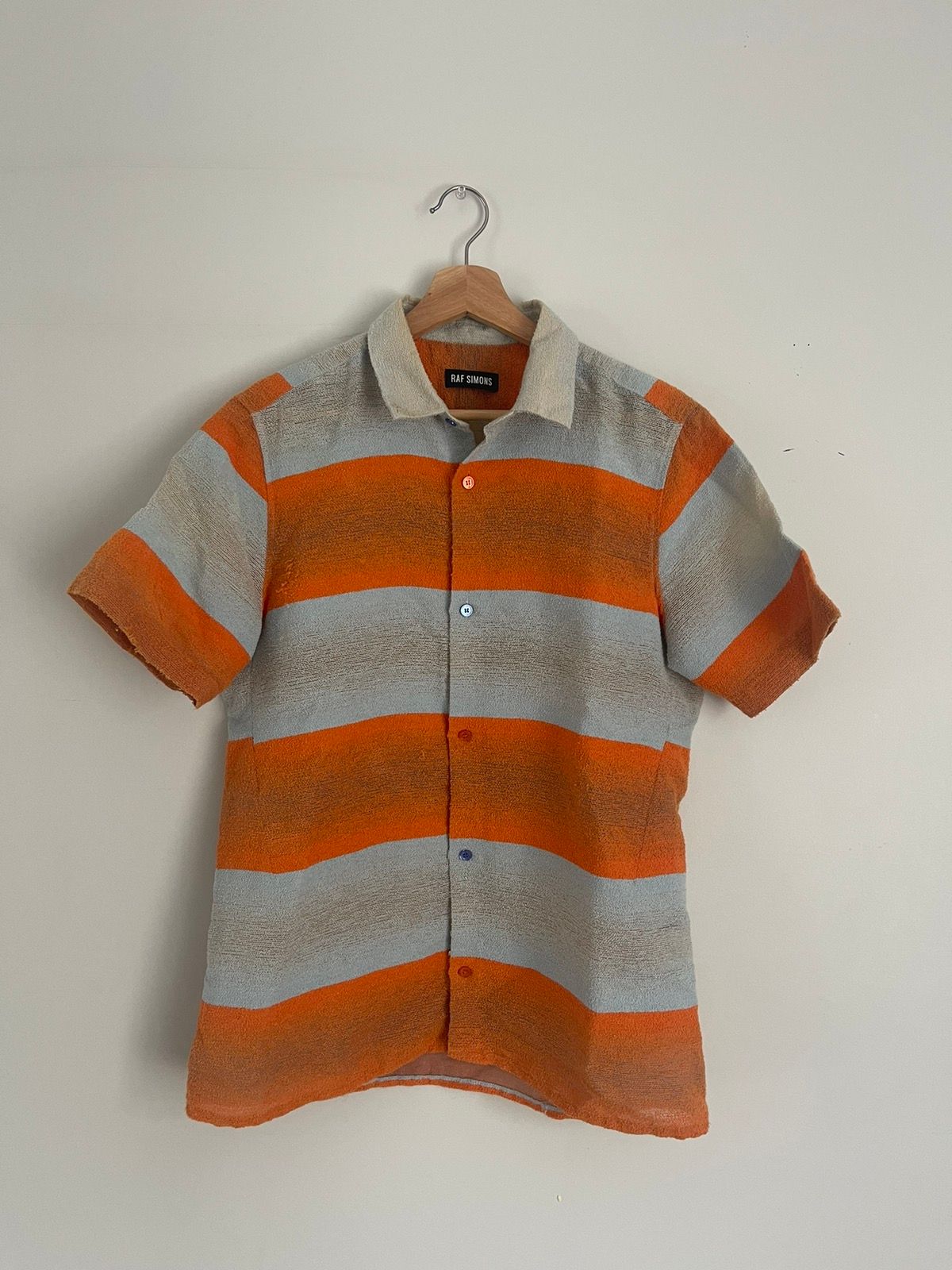 Pre-owned Raf Simons Ss2015 Textured Striped Shirt In Orange