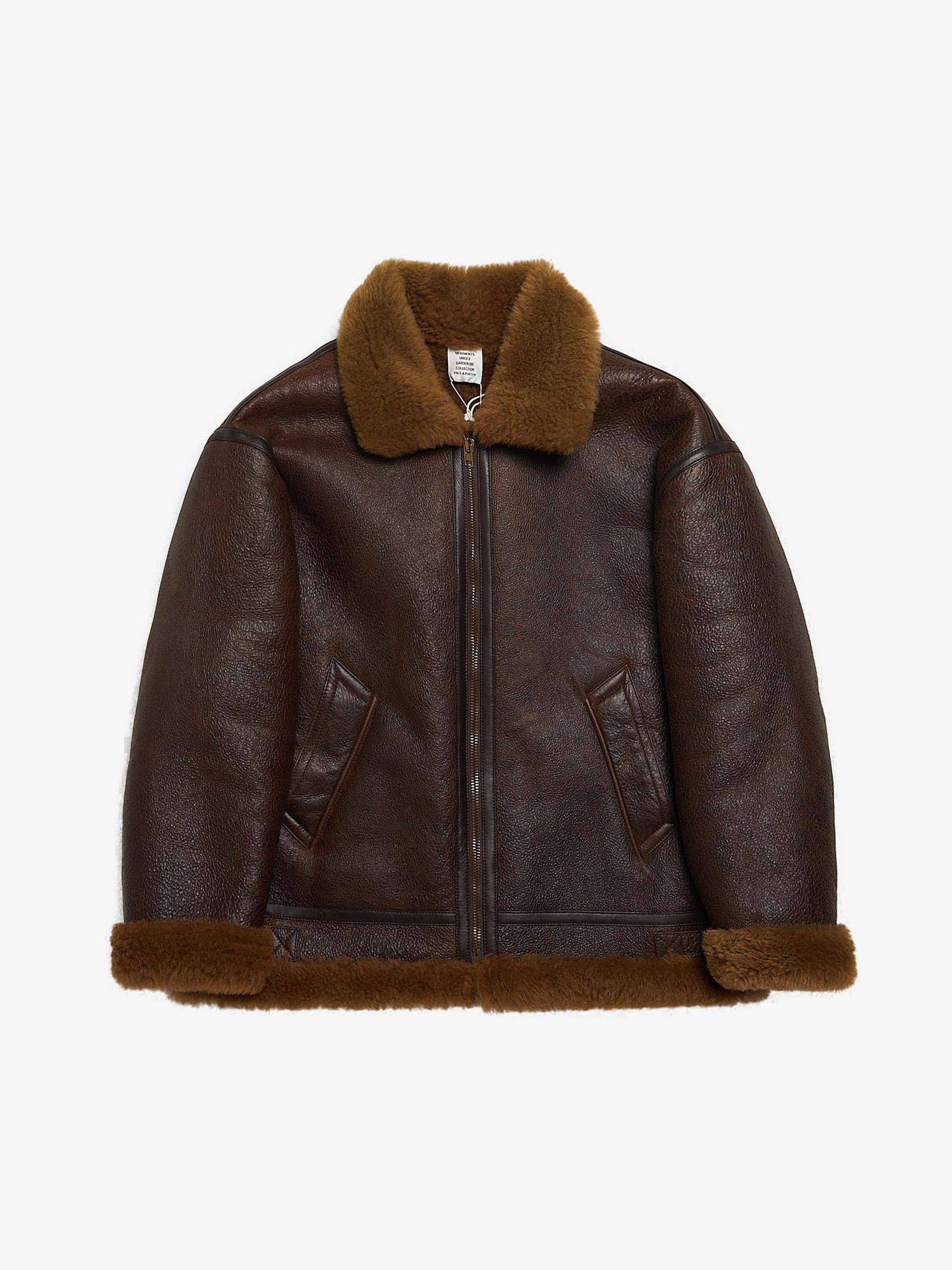 Vetements Brown Back Logo Embossed Shearling Lambskin Jacket Size US S / EU 44-46 / 1 - 1 Thumbnail