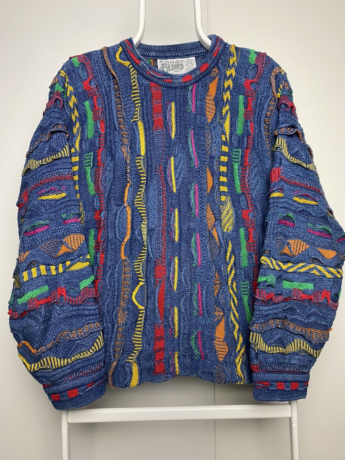 Coogi sweater vintage blue cable knit multicolor