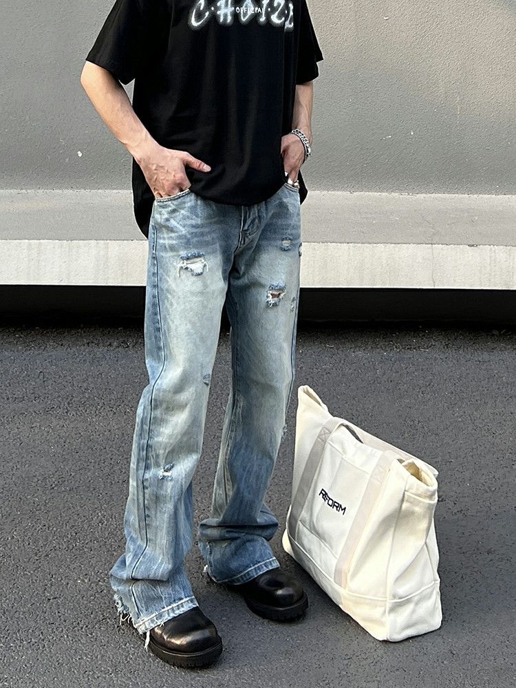 flared fade ripped damaged jeans