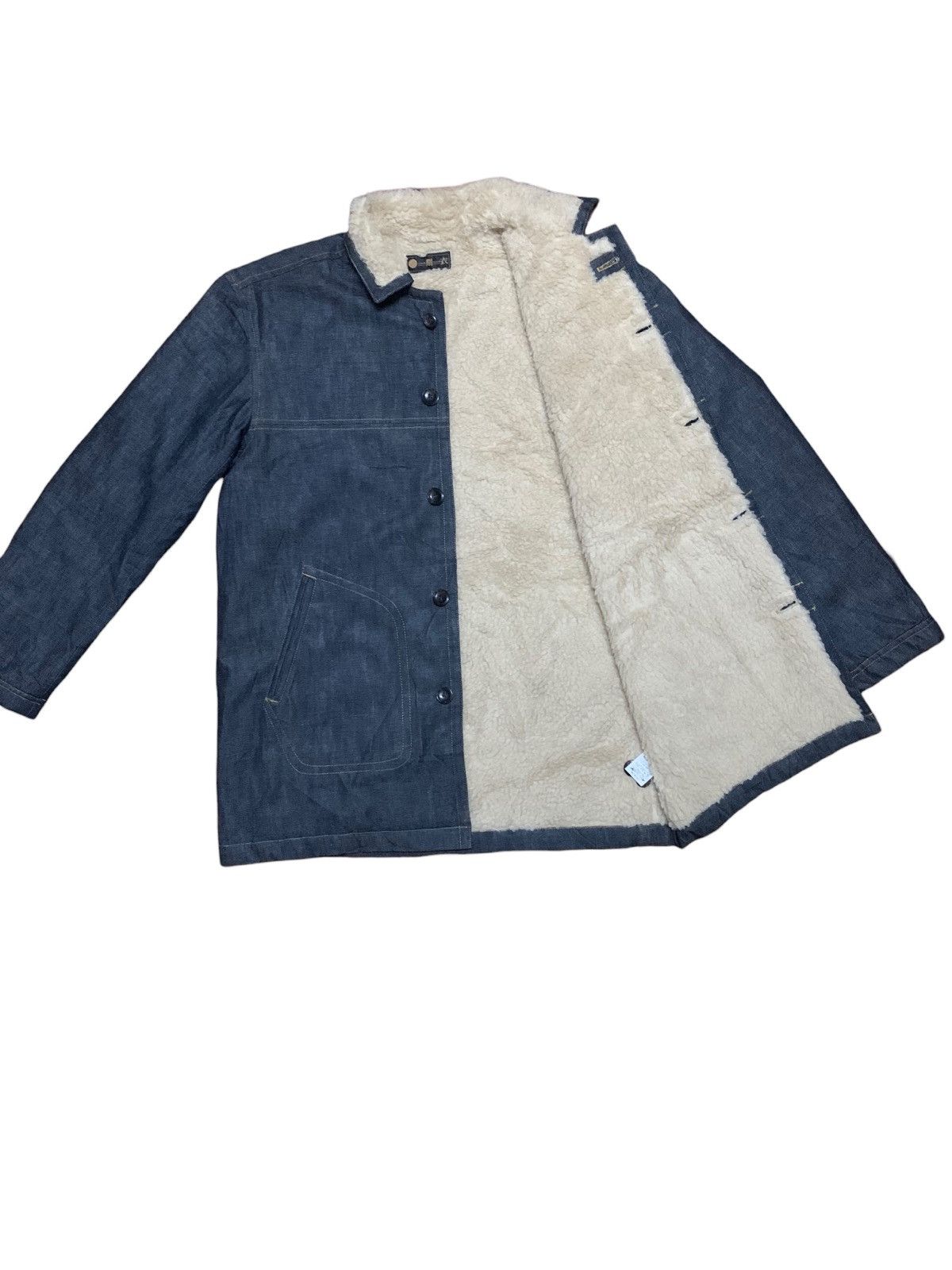 If Six Was Nine × Japanese Brand Vintage Japanese Echi- Go Hito-e Sherpa Denim Sherpa Jacket Size L / US 10 / IT 46 - 3 Thumbnail