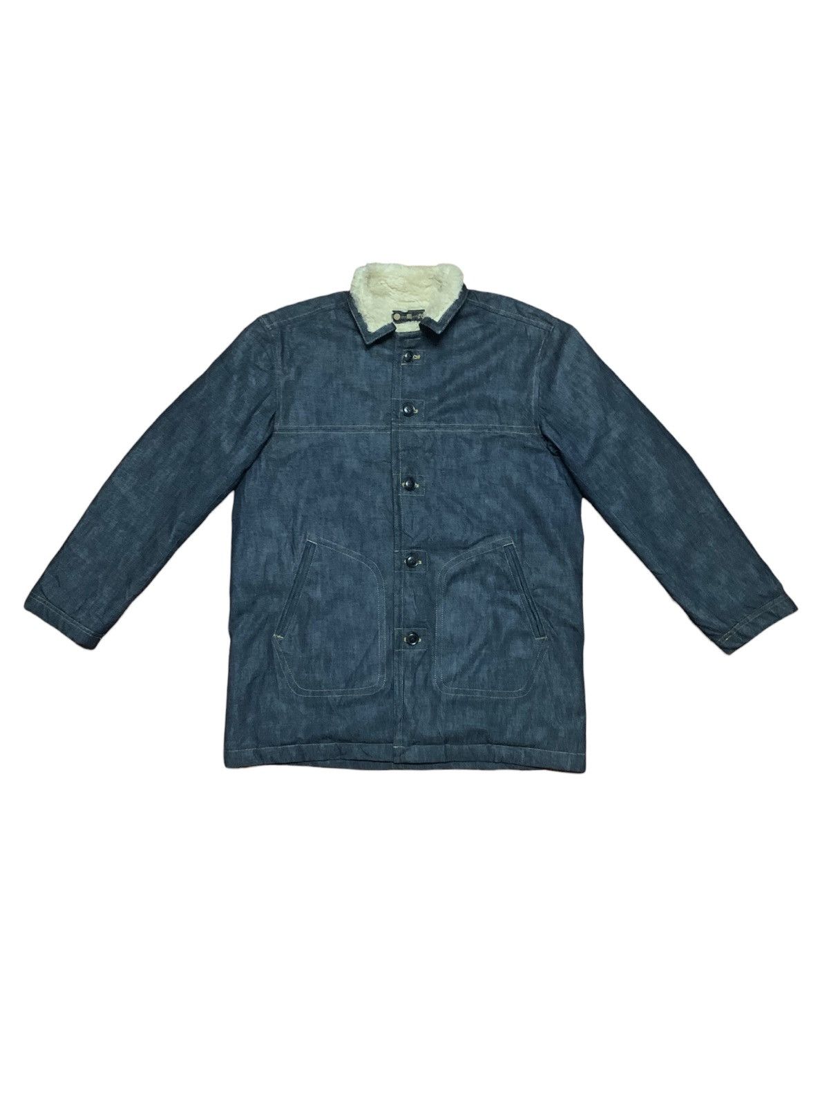 If Six Was Nine × Japanese Brand Vintage Japanese Echi- Go Hito-e Sherpa Denim Sherpa Jacket Size L / US 10 / IT 46 - 1 Thumbnail