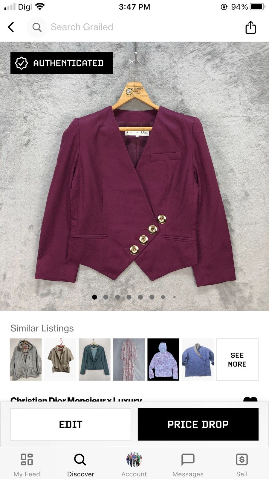 Christian Dior Monsieur CHRISTION DIOR Suit Jacket #1049-43 Size M / US 6-8 / IT 42-44 - 11 Thumbnail