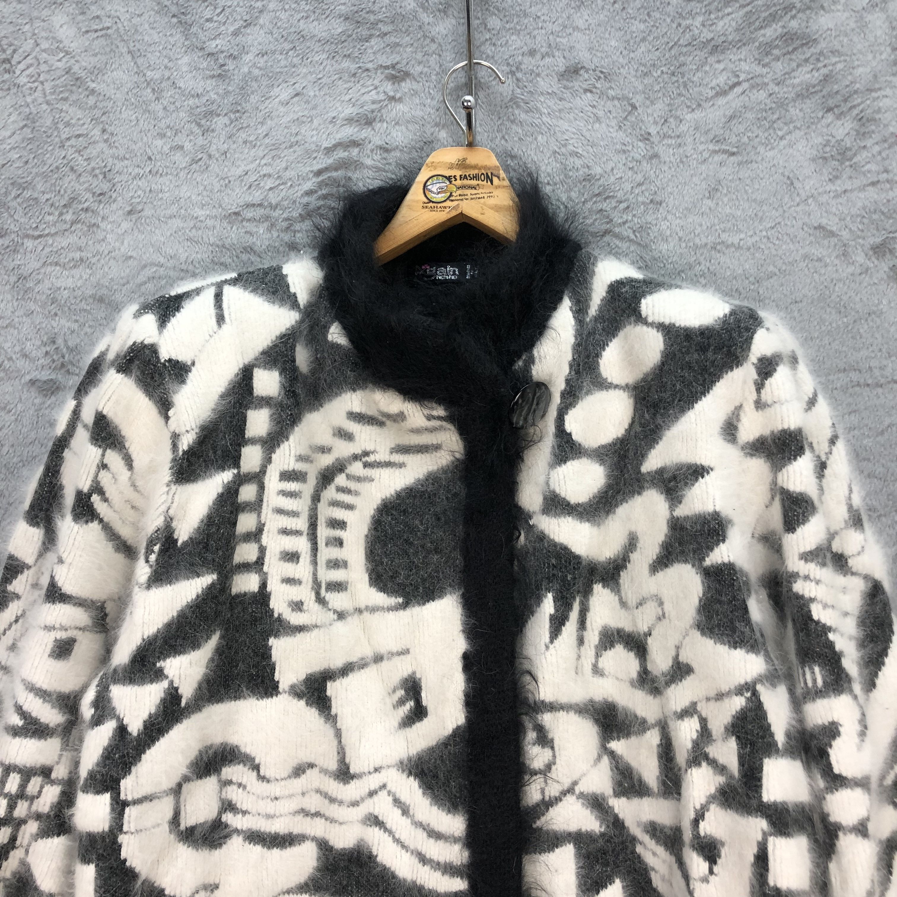Vintage AGAIN NON-NO ABSTRACT DESIGN MOHAIR COAT #5929-214 Size L / US 10 / IT 46 - 2 Thumbnail