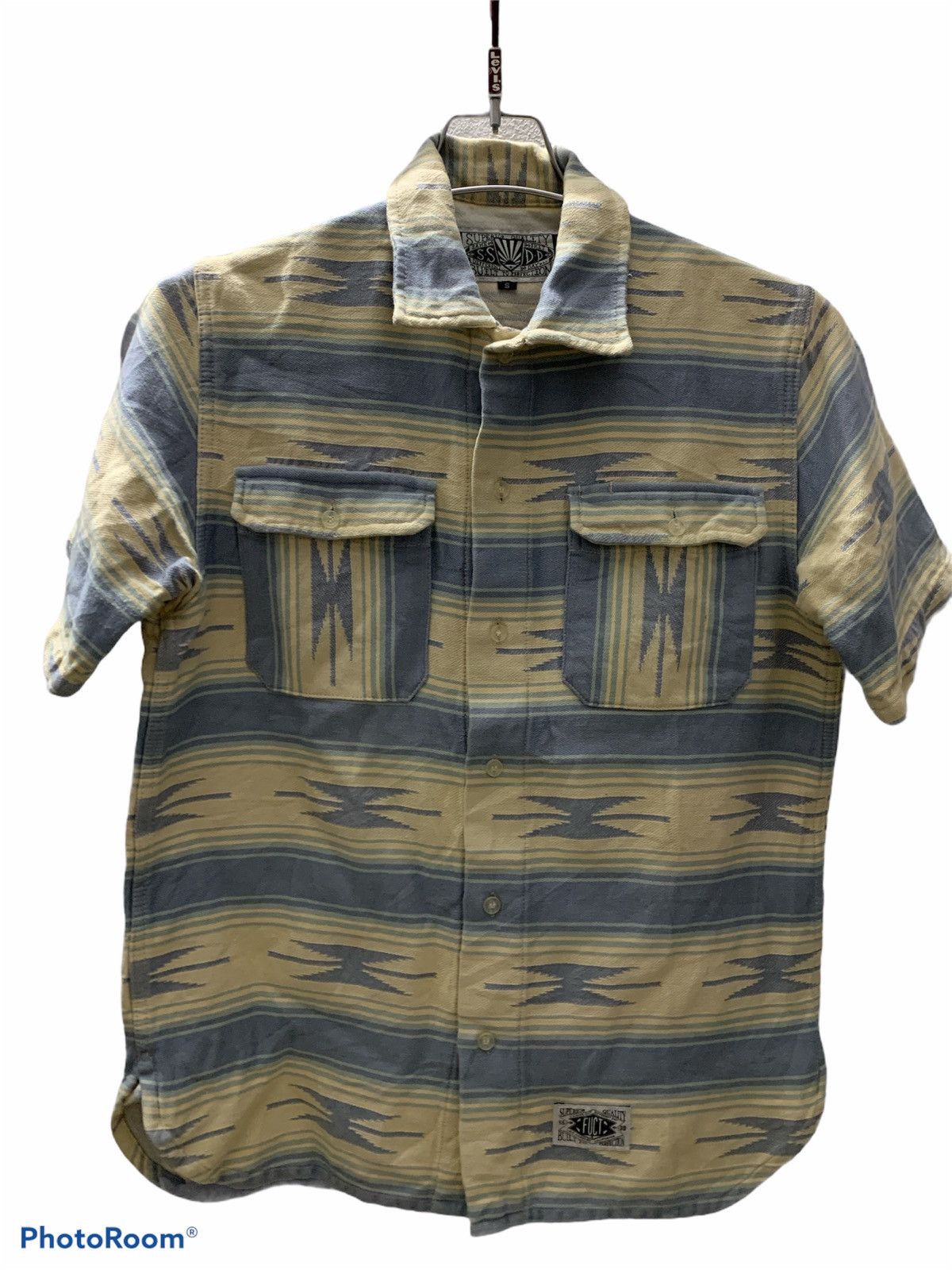 image of ssdd Fuct Navajo Shirt Button Up in Blue Cream, Men's (Size Small)