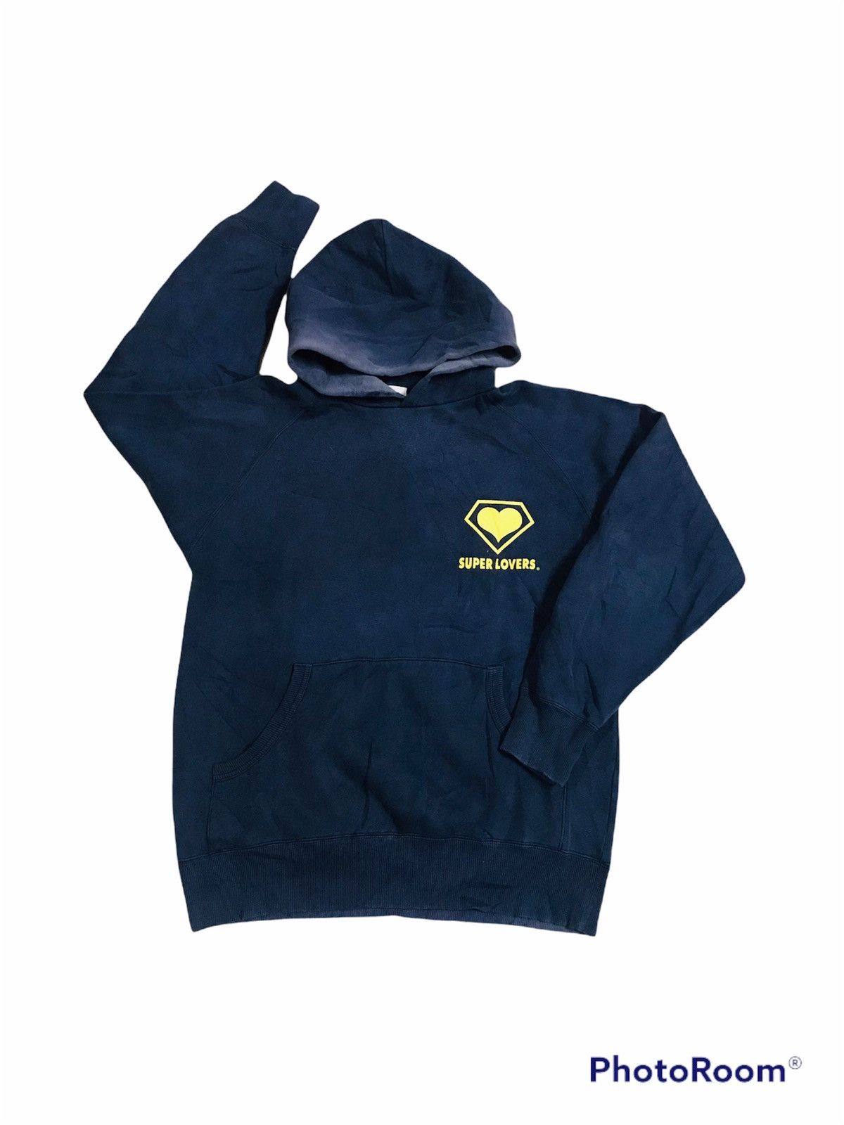 image of Archival Clothing x Vintage Super Lovers Hoodies Sunfaded in Dark Blue Faded, Men's (Size Medium)