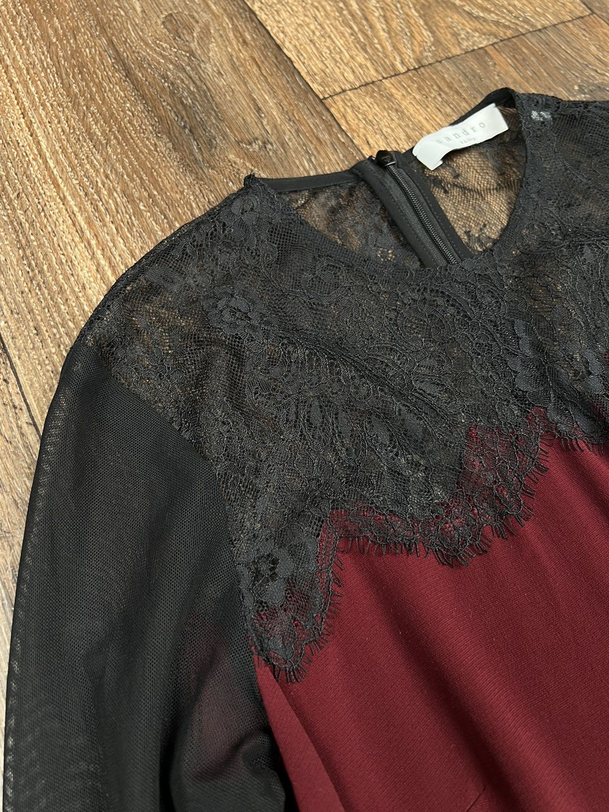 Sandro Sandro Viscose Nylon Red Dress Lace Size L / US 10 / IT 46 - 7 Thumbnail