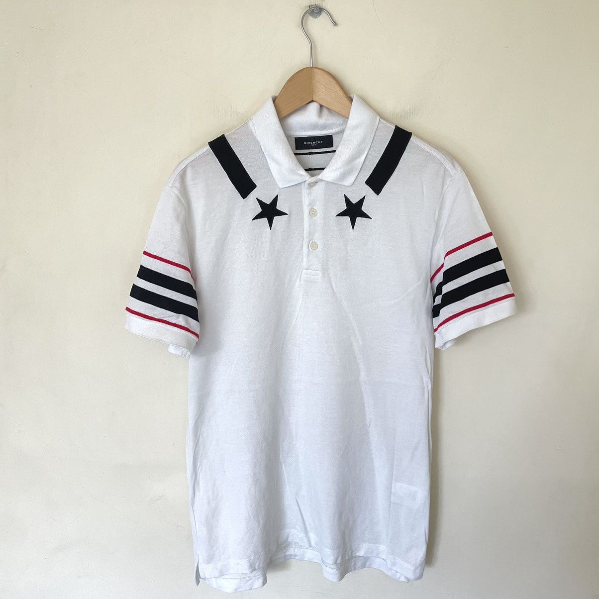 image of Givenchy White Star Striped Rottweiler Shark Polo Shirt, Men's (Size XL)