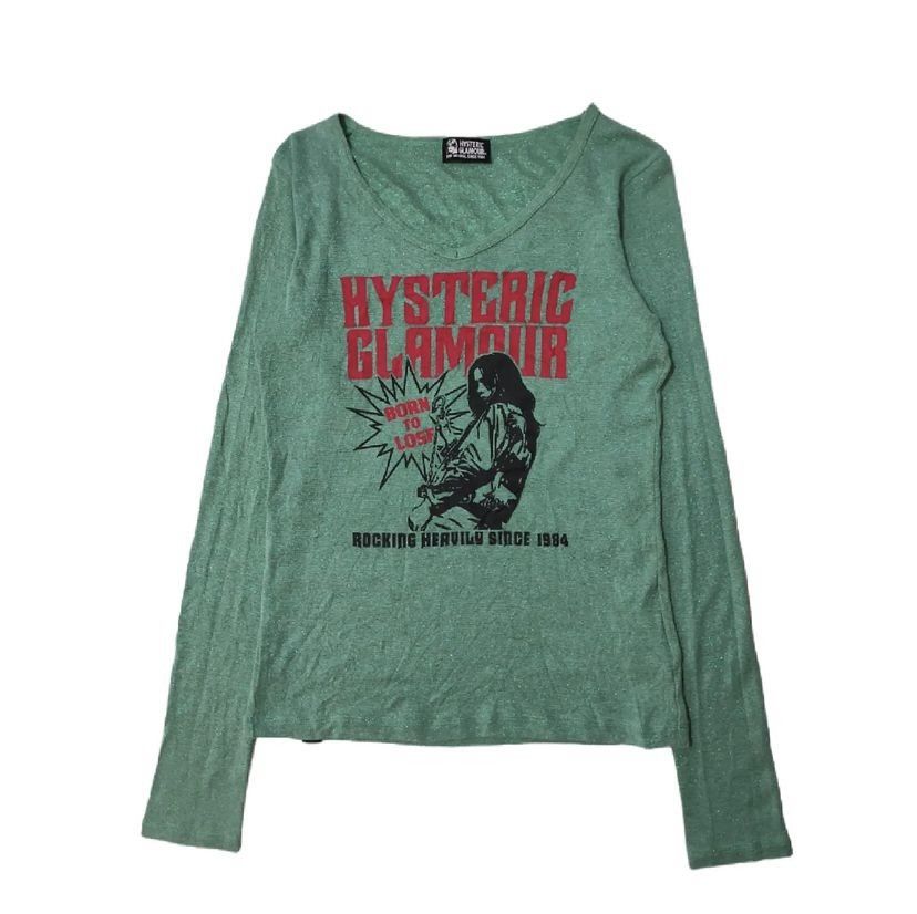 image of 20471120 x Beauty Beast Hyteric Glamour Born To Lose Glitter Long Sleeve T-Shirt in Green Red, Wome