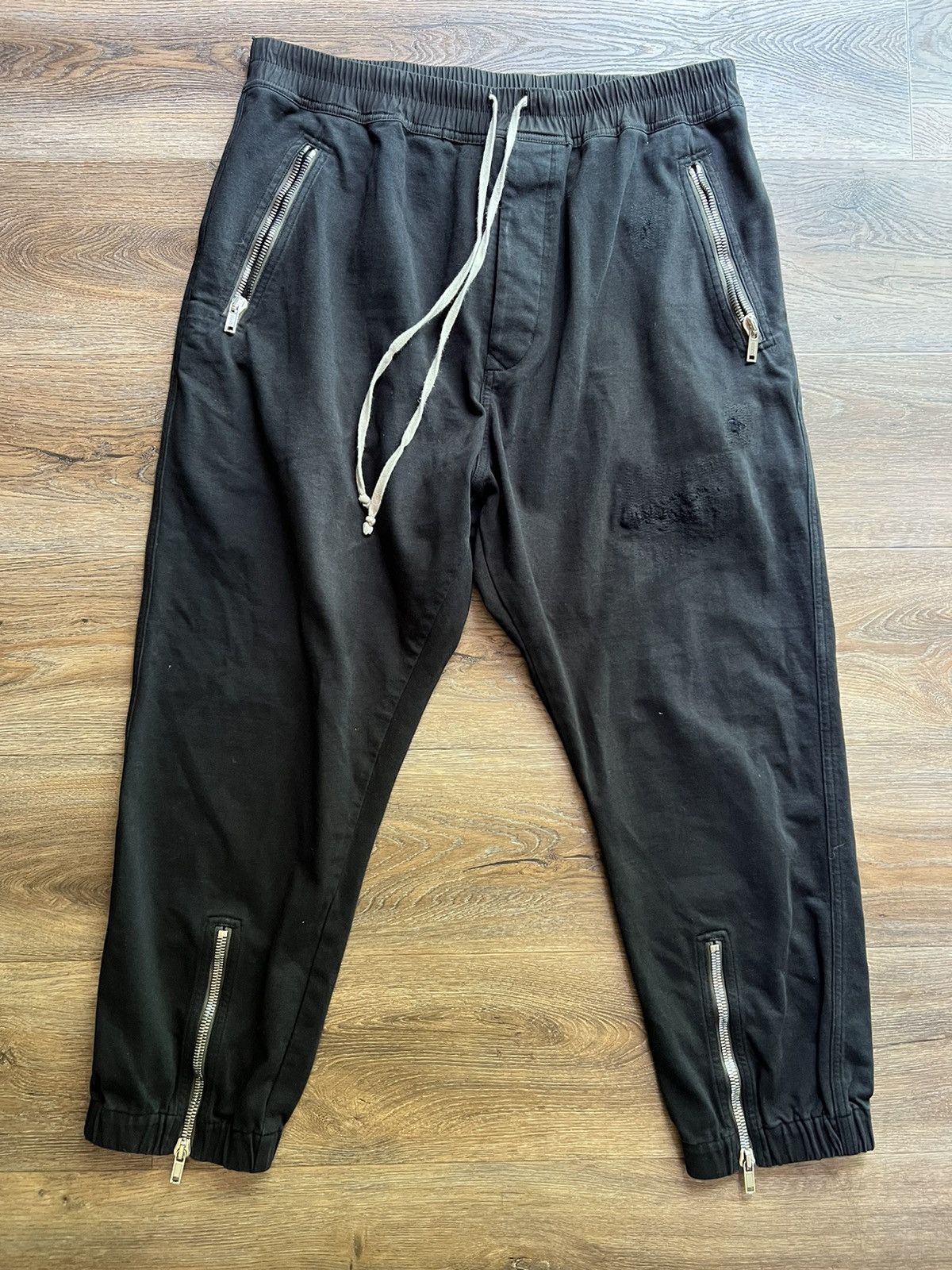 image of Rick Owens Sip-Detail Drawstring Jersey Joggers XL in Black, Men's (Size 36)