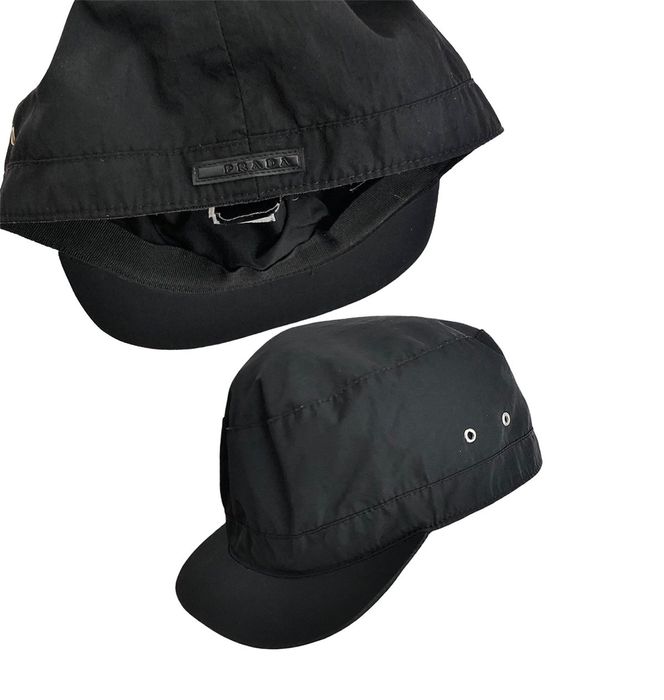 Prada Prada nylon cadet cap hat military style black tab size L
