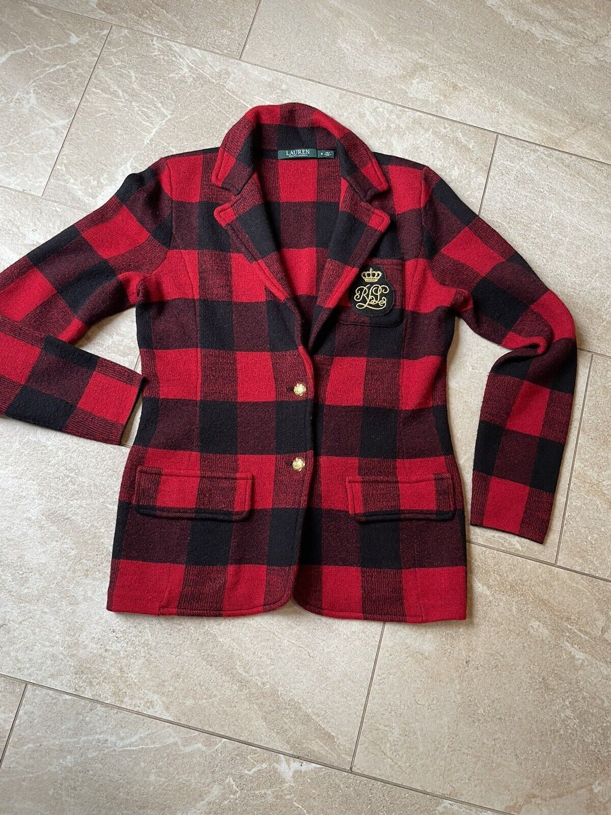 Image of Ralph Lauren 100% Wool Blazer Jacket Buffalo Plaid Size S NWOT in Red, Women's