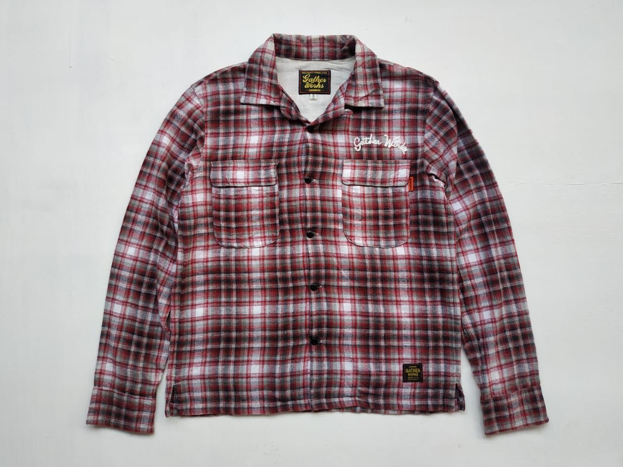 image of Rockability x Union Made Gather Works Loop Collar Shadow Plaid Shirt in Plaid Red (Size Small)