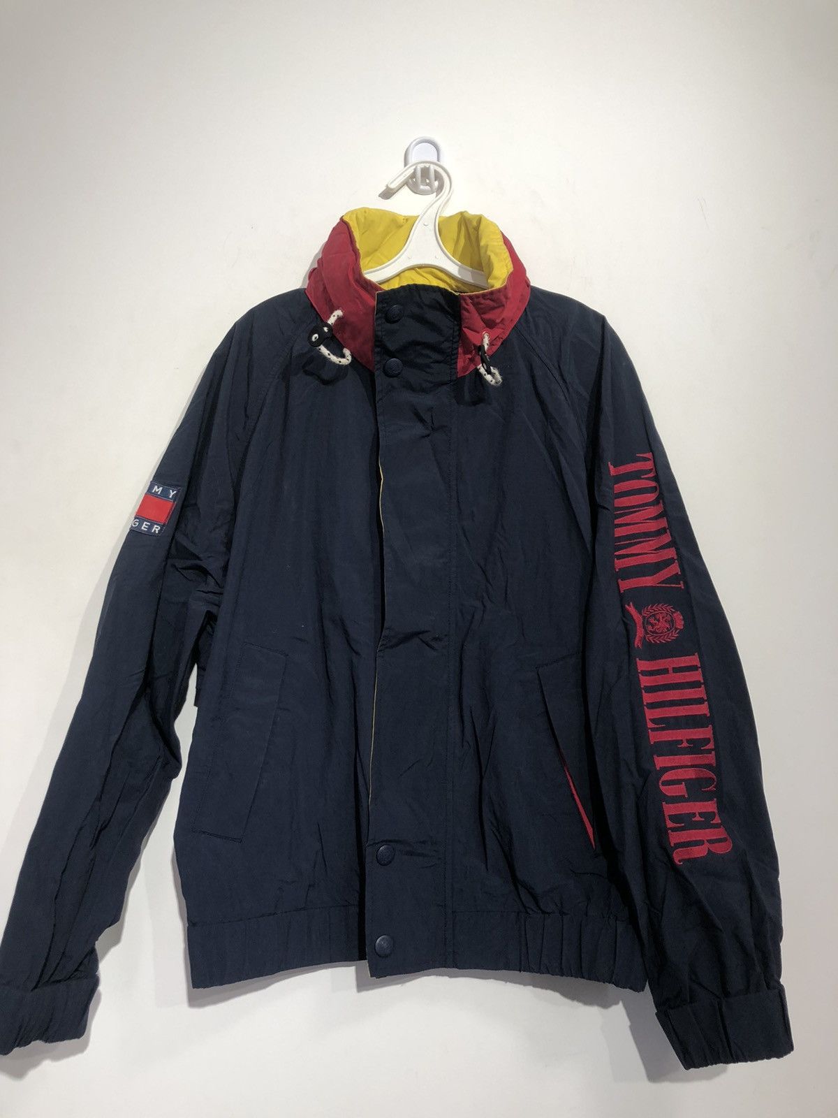 image of Tommy Hilfiger x Vintage Tommy Hilfieger Big Logo Bomber 90's in Dark Blue, Men's (Size Small)