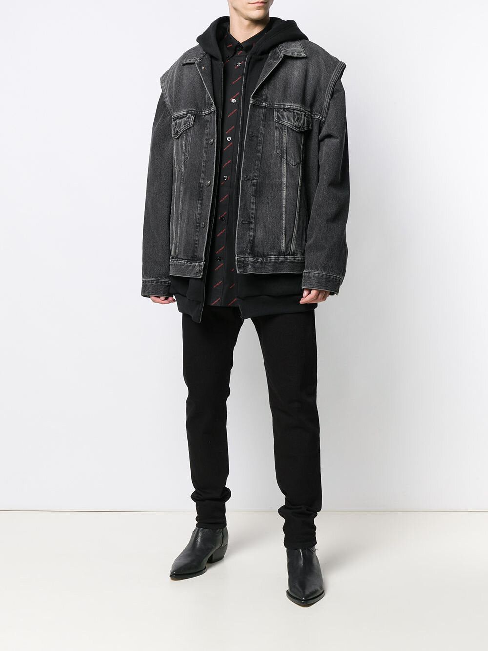 BALENCIAGA MEN'S TWINSET DENIM JACKET/VEST W/ HOODIE LINING