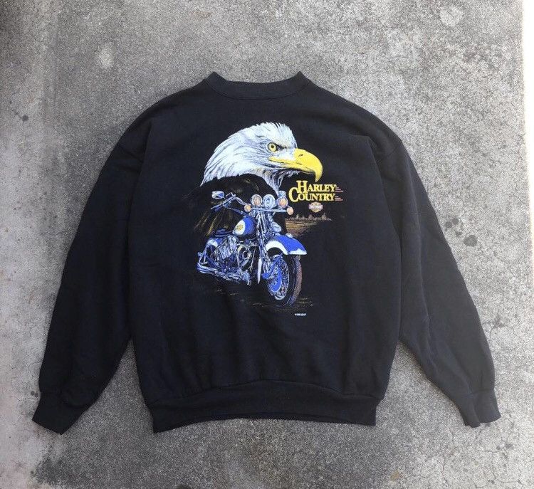 image of 90's Harley Davidson Eagle Sweatshirt Harley Country in Black, Men's (Size XL)