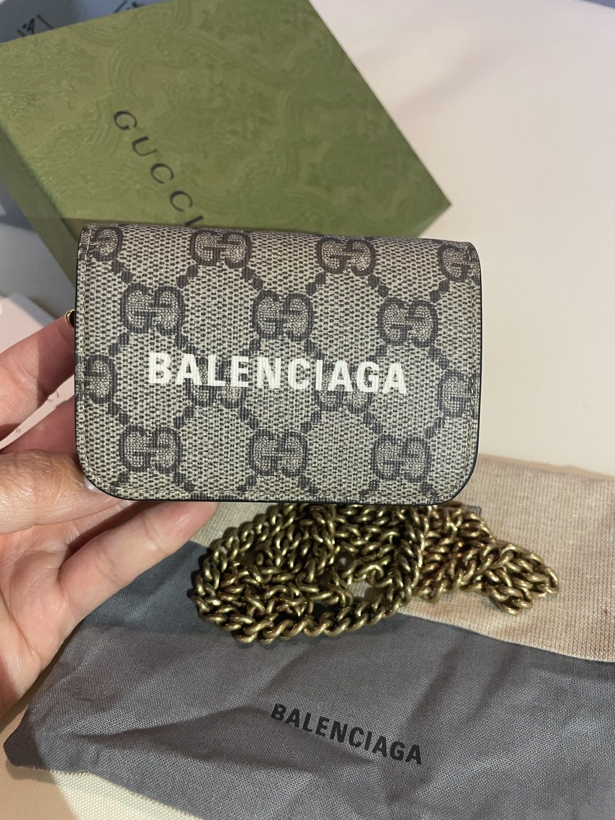 Gucci x Balenciaga The Hacker Project Wallet on Chain GG Coated Canvas  Brown 2200171