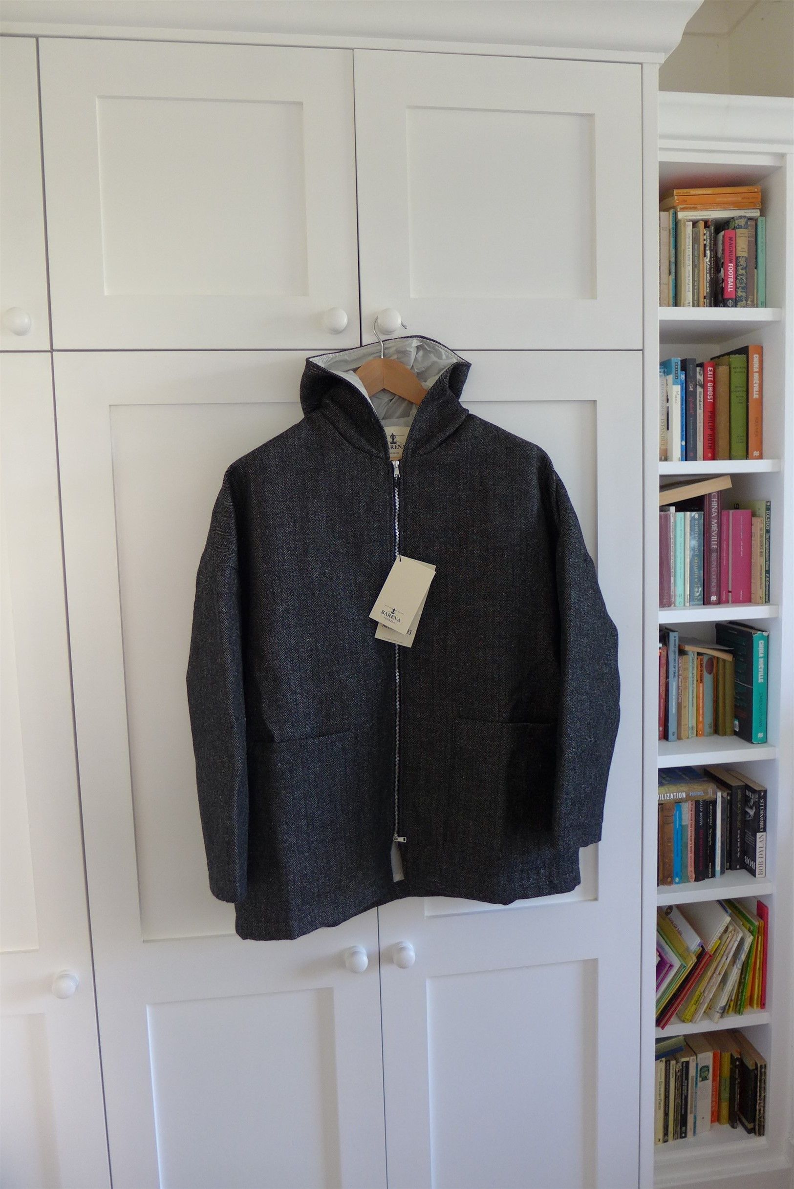 Image of Barena Archivio Luna Coat - Grey Herringbone Wool in Black Grey, Men's (Size XL)