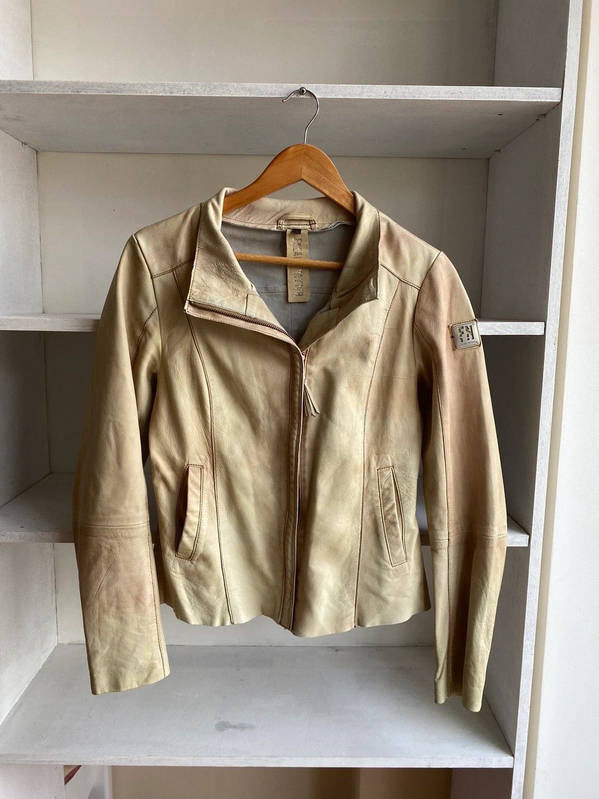 Vintage Freaky Nation Beige Woman Leather Jacket