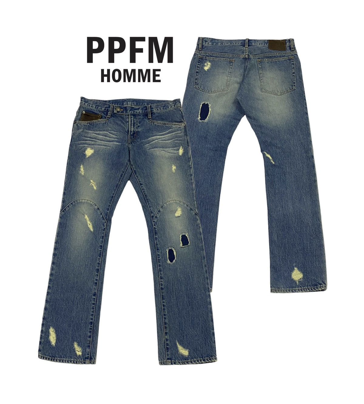 Japanese Brand × PPFM Nice Design‼️PPFM Ripped Distressed Denim Pants Size US 32 / EU 48 - 1 Thumbnail