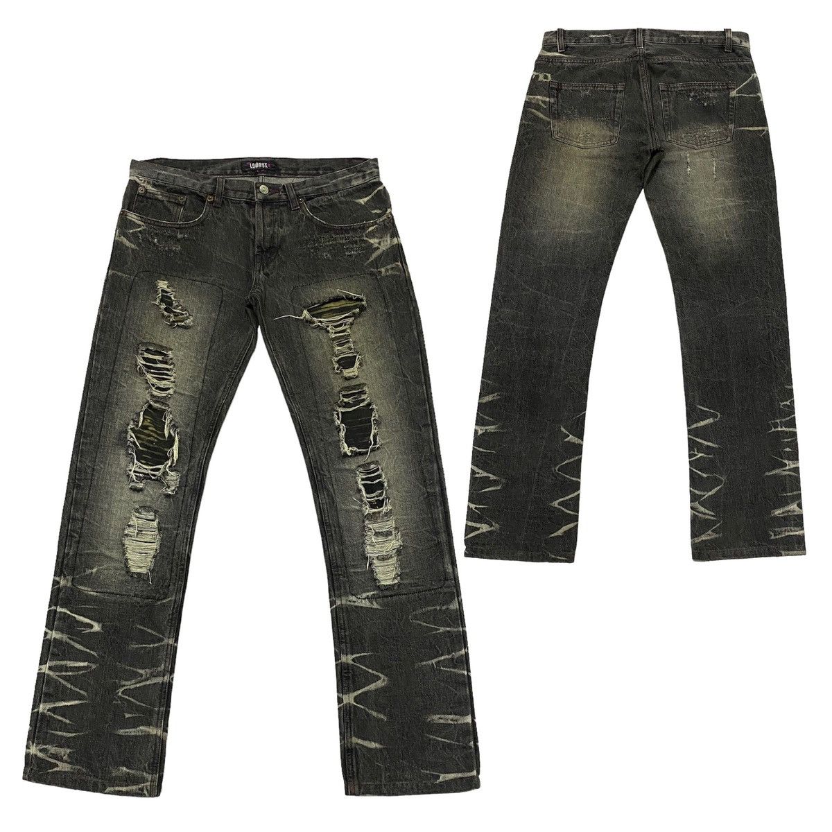 【LOWBOX】 Damage Design Denim LOWBOX Nice Design‼️“LOWBOX” Ripped Distressed Denim Pants