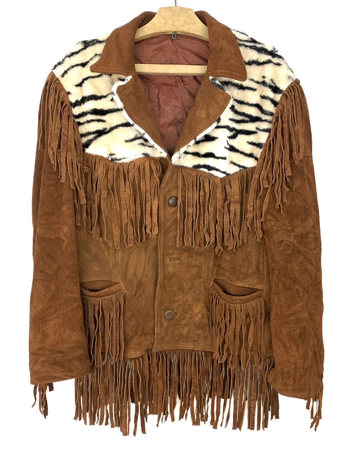 image of Archival Clothing x Leather Jacket Vintage Cowboy Suede Leather Fringe Jacket in Brown (Size Small)