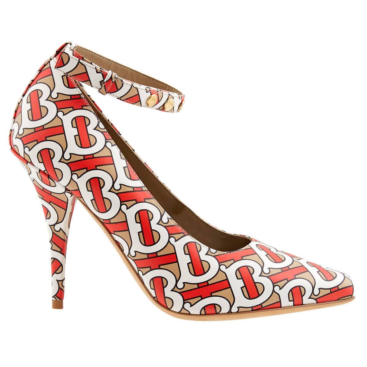 WILTKIN MULTICOLOR LEATHER MONOGRAM TB LOGO STRAP PUMPS 36.5